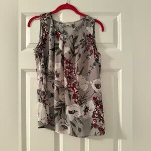 Loft Outlet | Grey, White Floral Sleeveless Blouse Top | Size XS